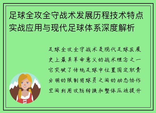 足球全攻全守战术发展历程技术特点实战应用与现代足球体系深度解析